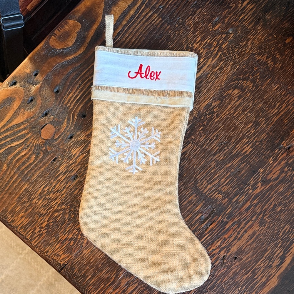 Personalized Tan Snowflake Holiday Stocking
